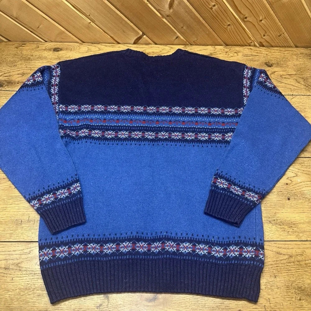 Vintage‎ 80's Specialty Collection Wool Blend Blue Nordic Isle Sweater Men's L
